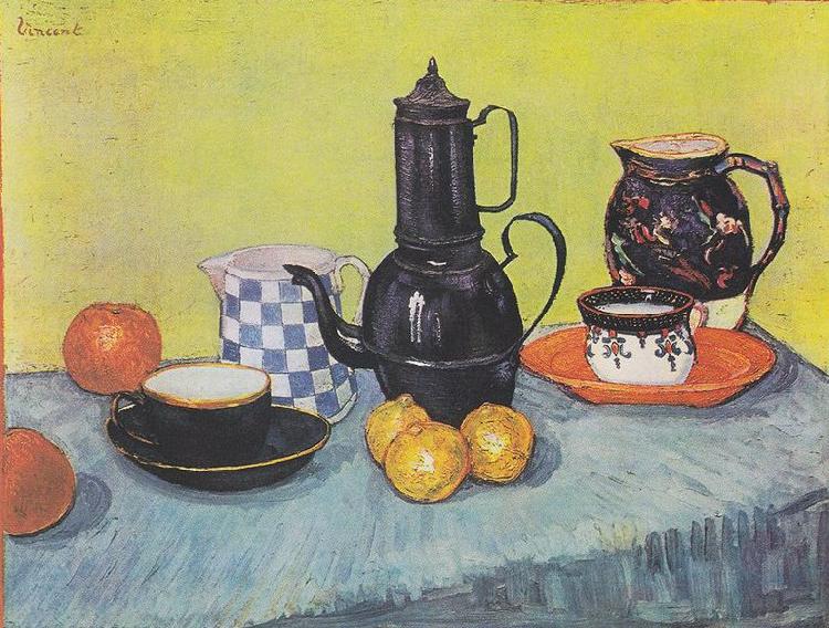 Vincent Van Gogh Still life with coffee pot, dishes and fruit Sweden oil painting art